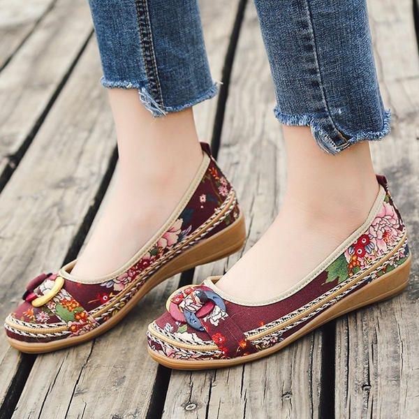 Broderi Flower Slip On Flat Loafers Til Kvinder