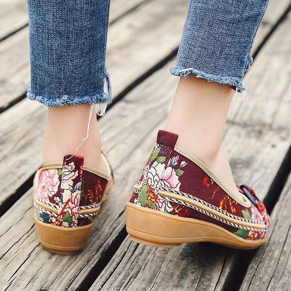 Broderi Flower Slip On Flat Loafers Til Kvinder