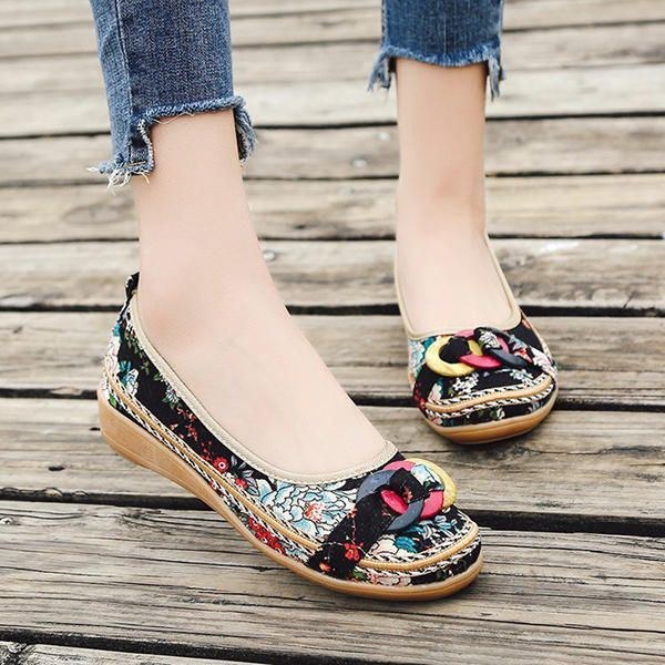 Broderi Flower Slip On Flat Loafers Til Kvinder