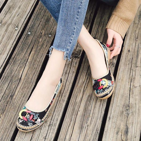 Broderi Flower Slip On Flat Loafers Til Kvinder