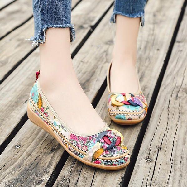 Broderi Flower Slip On Flat Loafers Til Kvinder