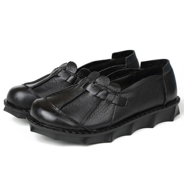 Dame Ægte Læder Retro Bløde Behagelige Flade Slip-on Loafers