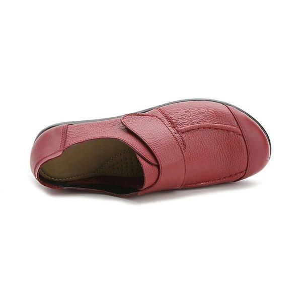 Dame Blødt Læder Slip On Flat Shoes Magic Stick Pure Color Comfy Flat Loafers