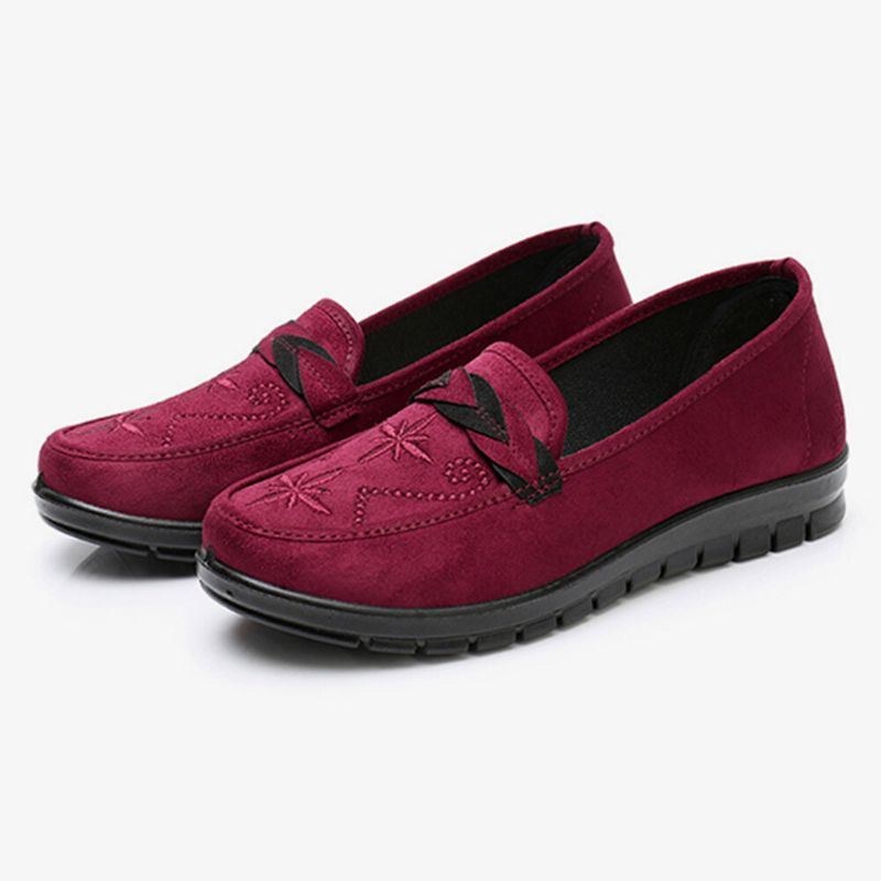 Dame Blomster Broderi Shallow Bærbare Slip-on Loafers