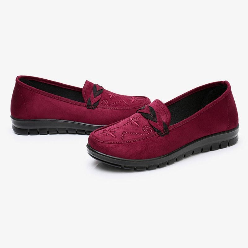 Dame Blomster Broderi Shallow Bærbare Slip-on Loafers