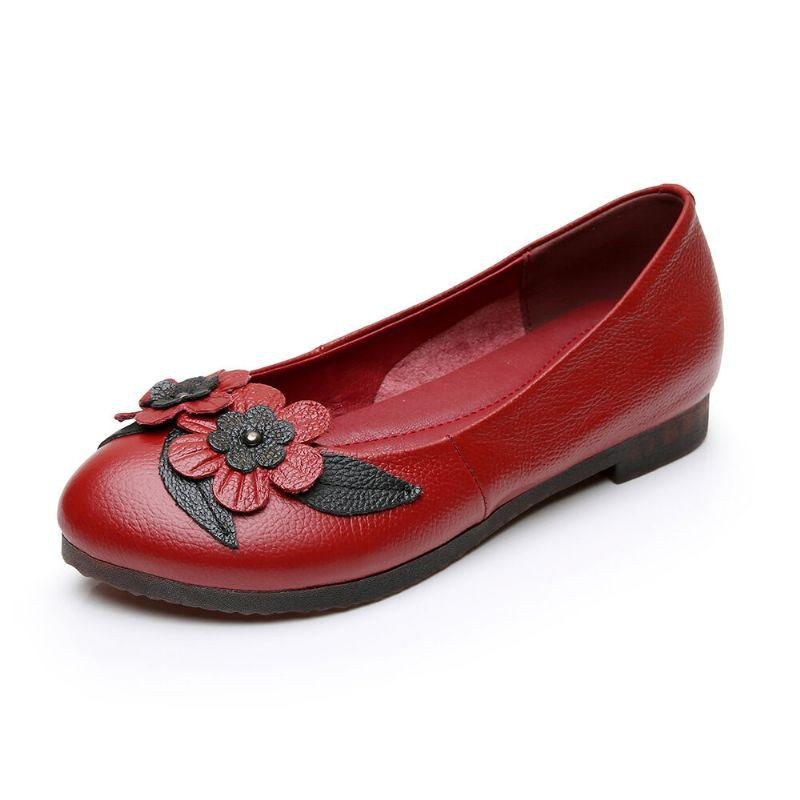 Dame Blomster Decor Comfy Sole Bløde Læder Loafers