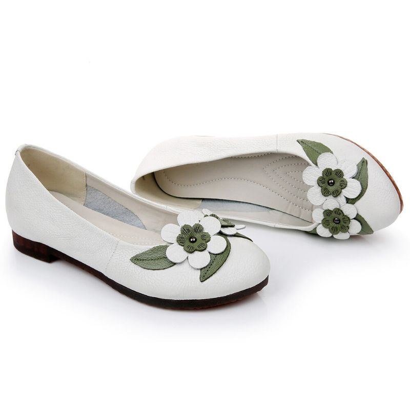 Dame Blomster Decor Comfy Sole Bløde Læder Loafers