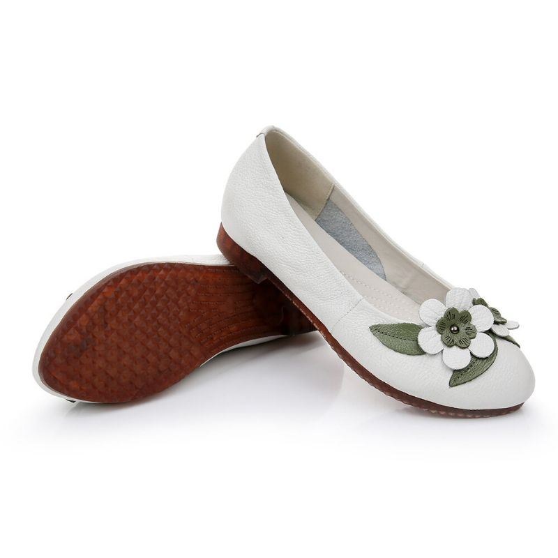 Dame Blomster Decor Comfy Sole Bløde Læder Loafers