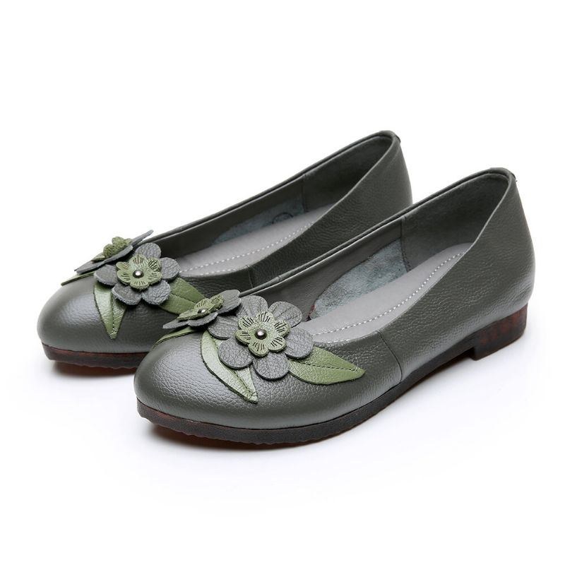 Dame Blomster Decor Comfy Sole Bløde Læder Loafers