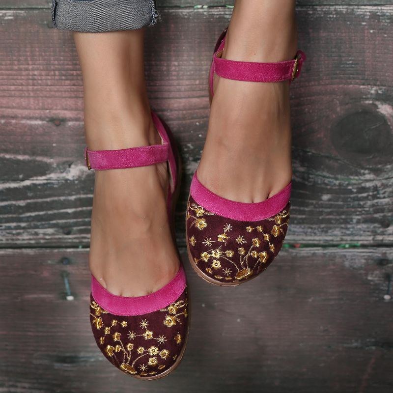 Dame Blomsterbroderi Blød Sål Skridsikre Casual Flats