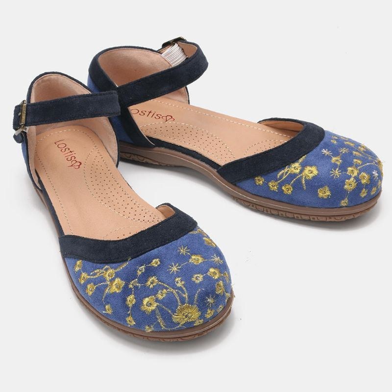 Dame Blomsterbroderi Blød Sål Skridsikre Casual Flats