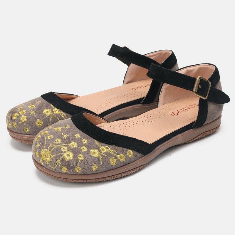 Dame Blomsterbroderi Blød Sål Skridsikre Casual Flats