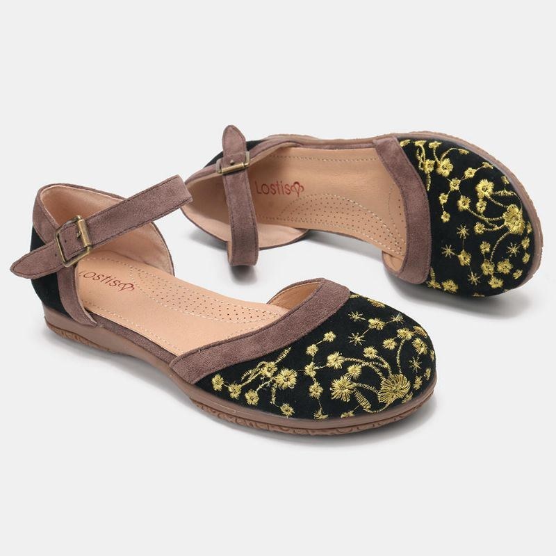 Dame Blomsterbroderi Blød Sål Skridsikre Casual Flats