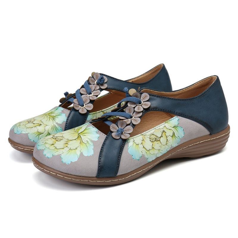 Dame-blomstermønster Elastikbånd Rundt Tåsplejsning Retro Casual Flats