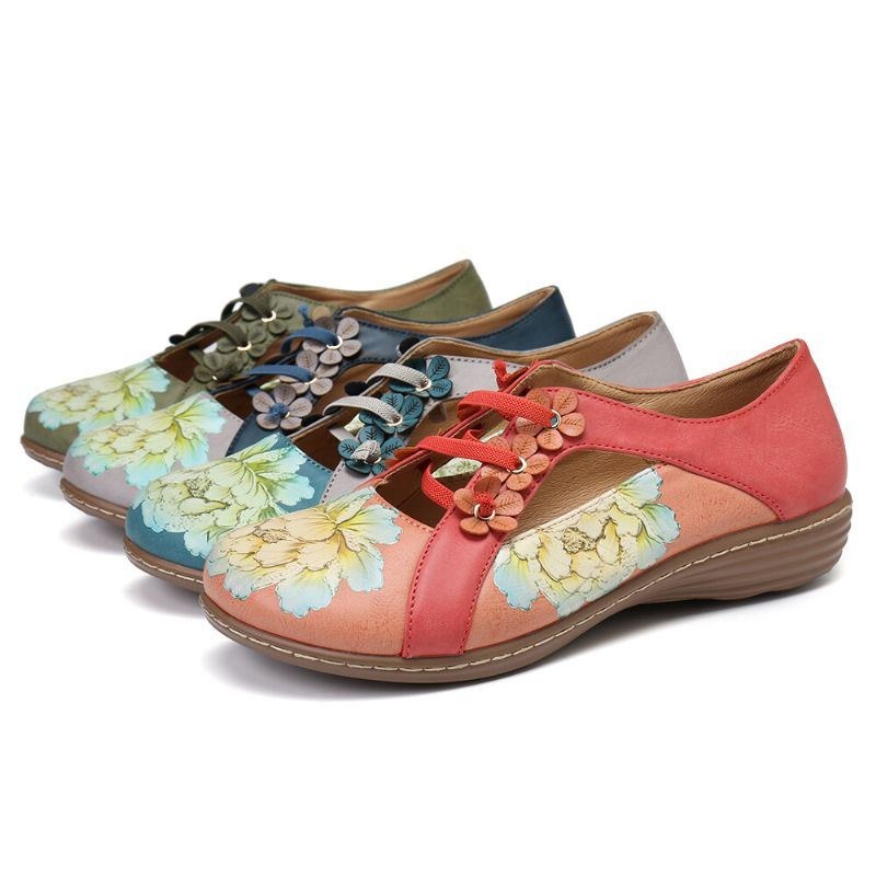 Dame-blomstermønster Elastikbånd Rundt Tåsplejsning Retro Casual Flats