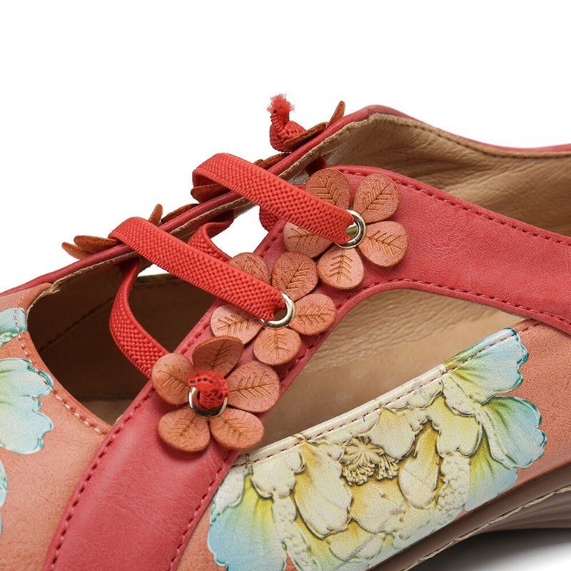 Dame-blomstermønster Elastikbånd Rundt Tåsplejsning Retro Casual Flats