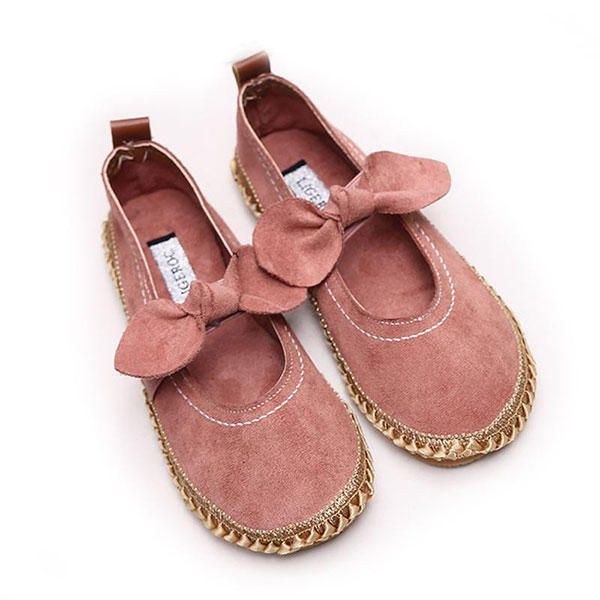 Dame Bowknot Rund Toe Slip-on Ruskind Udendørs Flade Fritidssko