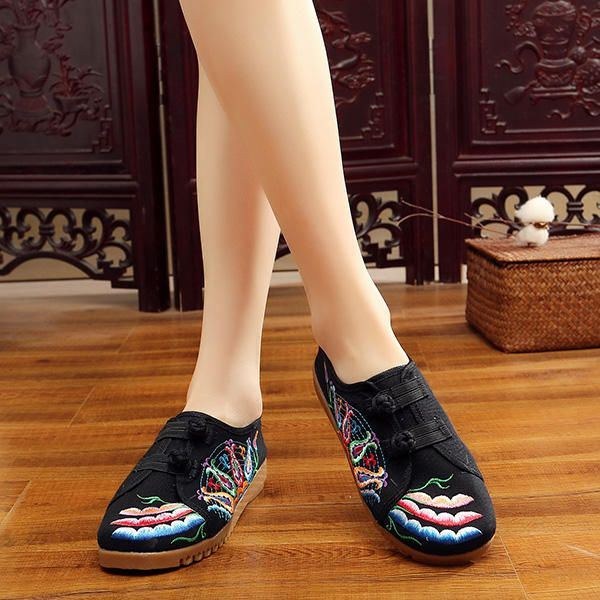 Dame Broderi Casual Retro Cloth Flat Loafers