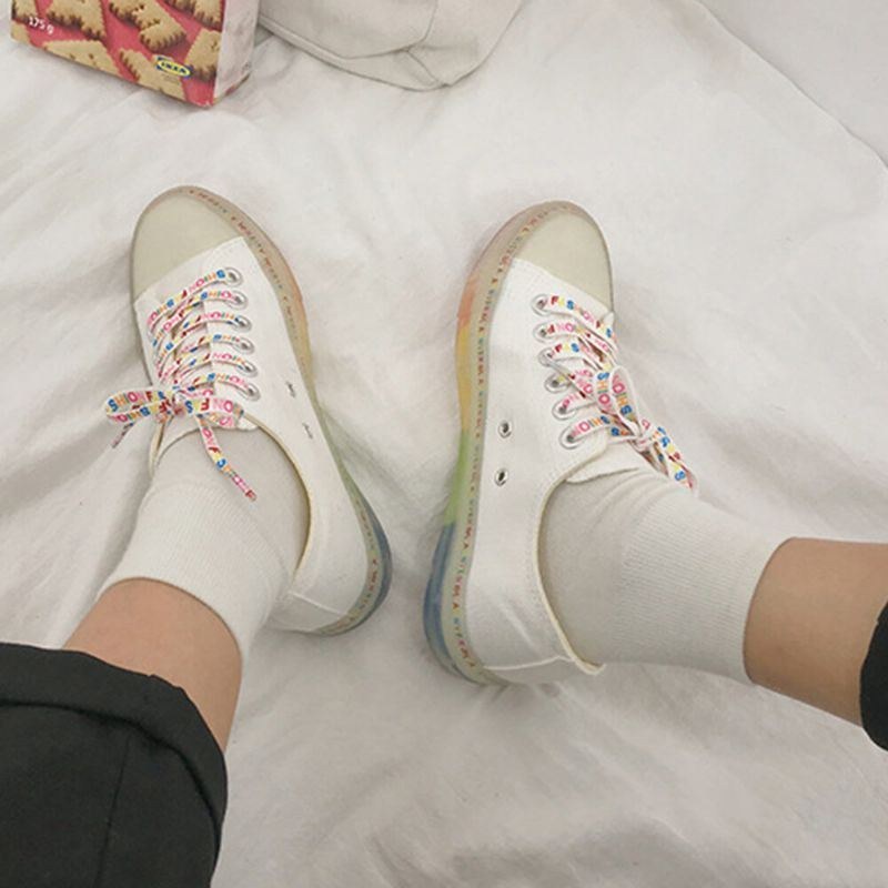 Dame Canvas Low Top Rainbow Sole Casual Student Flats