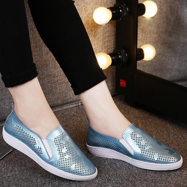 Dame Casual Åndbare Loafers Udhulede Slip-on Bløde Flade Sko