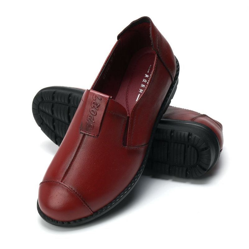 Dame Casual Behagelig Blød Sål Slip On Læder Loafers