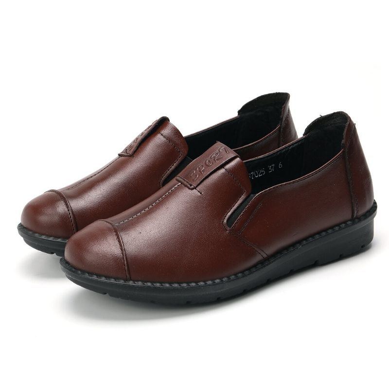 Dame Casual Behagelig Blød Sål Slip On Læder Loafers