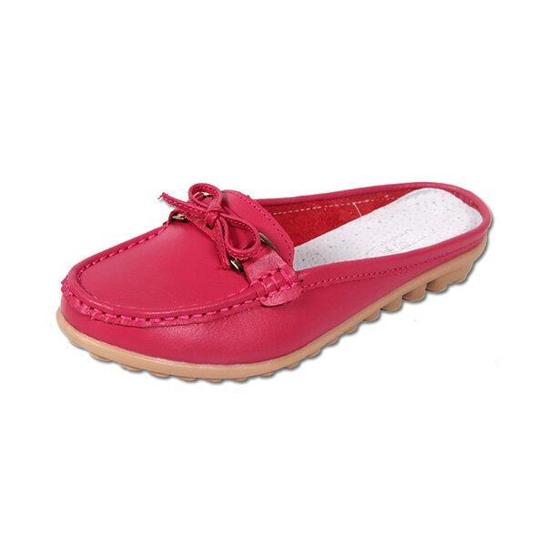 Dame Casual Blødt Læder Slip-ons Bowknot Chic Flat Loafers