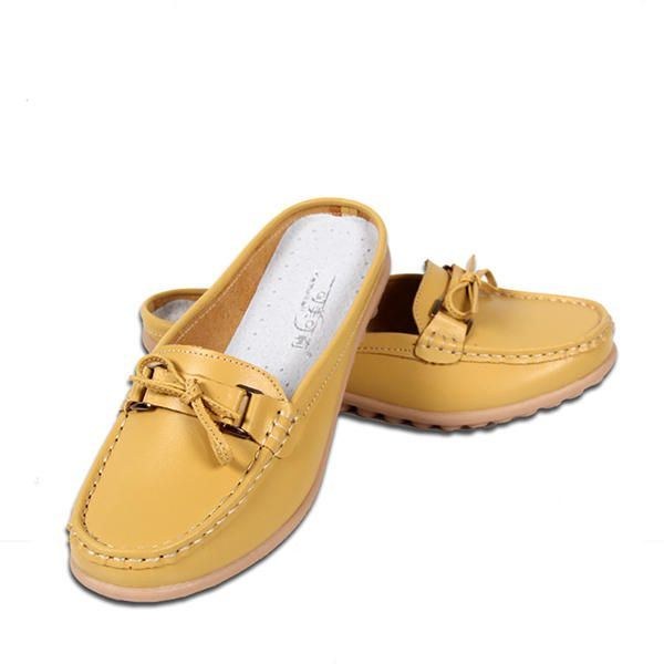 Dame Casual Blødt Læder Slip-ons Bowknot Chic Flat Loafers