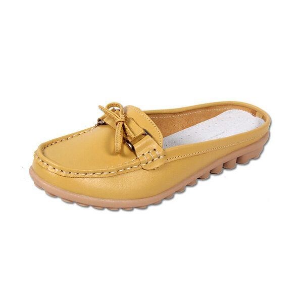 Dame Casual Blødt Læder Slip-ons Bowknot Chic Flat Loafers