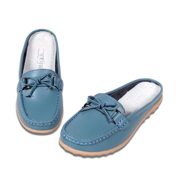 Dame Casual Blødt Læder Slip-ons Bowknot Chic Flat Loafers