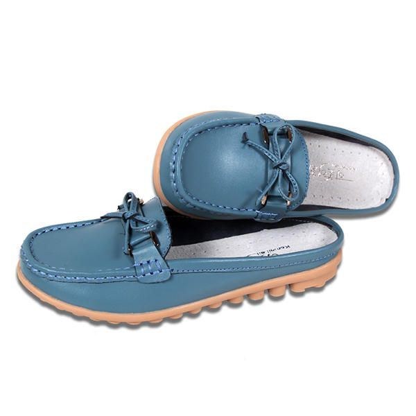 Dame Casual Blødt Læder Slip-ons Bowknot Chic Flat Loafers