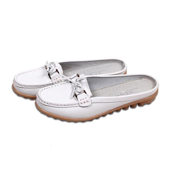 Dame Casual Blødt Læder Slip-ons Bowknot Chic Flat Loafers