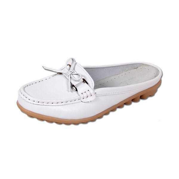 Dame Casual Blødt Læder Slip-ons Bowknot Chic Flat Loafers