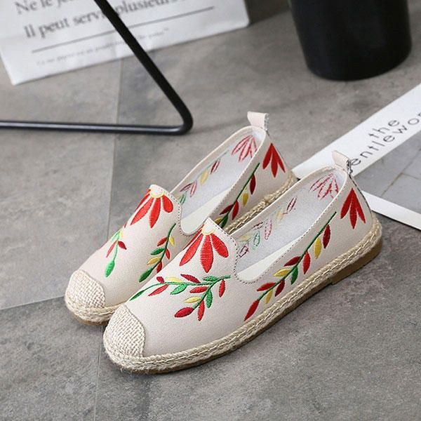 Dame Casual Broderet Flower Cloth Flade Loafers