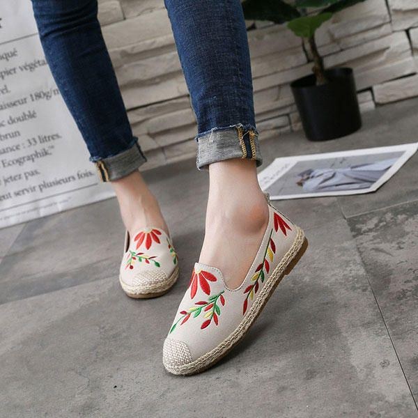 Dame Casual Broderet Flower Cloth Flade Loafers