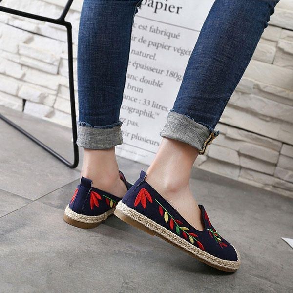 Dame Casual Broderet Flower Cloth Flade Loafers