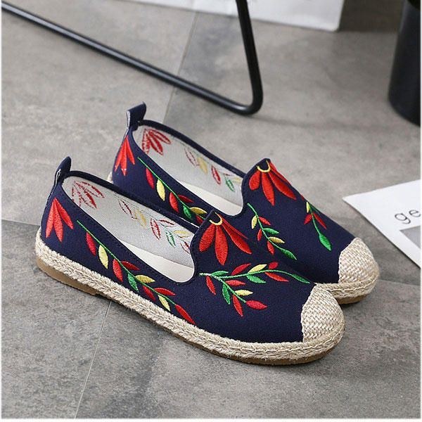 Dame Casual Broderet Flower Cloth Flade Loafers