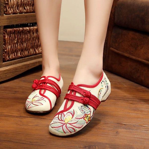 Dame Casual Brodery Floral Slip On Outdoor Flat Shoes