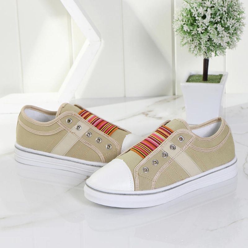 Dame Casual Canvas Elastic Band Splejsningsfarve Flats