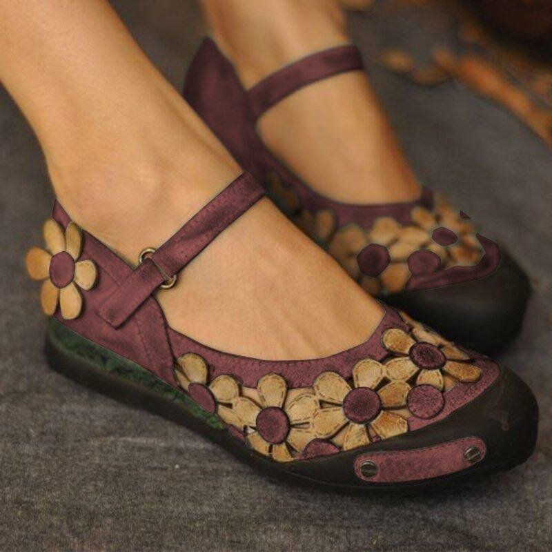 Dame Casual Flower Loafers Soft Flats Sko