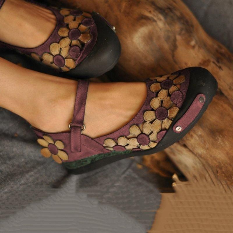 Dame Casual Flower Loafers Soft Flats Sko