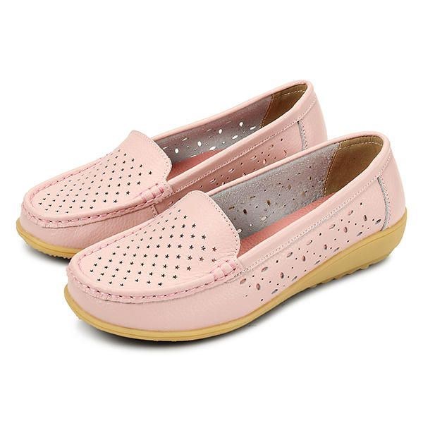 Dame Casual Hollow Out Blød Komfortabel Sommer Slip On Outdoor Flats Loafer Sko