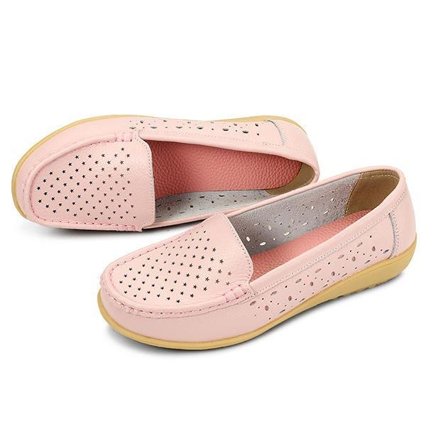 Dame Casual Hollow Out Blød Komfortabel Sommer Slip On Outdoor Flats Loafer Sko