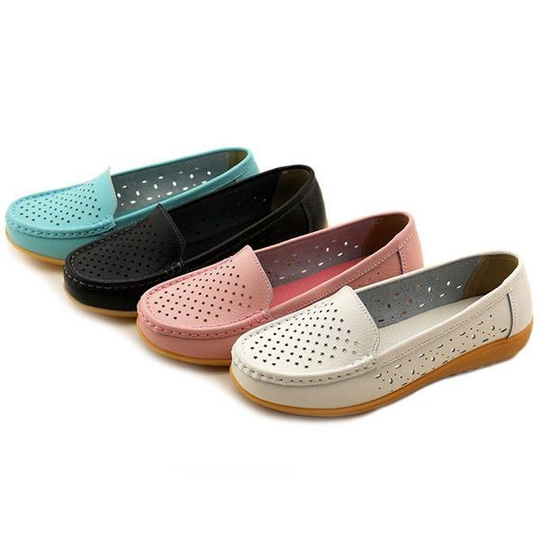 Dame Casual Hollow Out Blød Komfortabel Sommer Slip On Outdoor Flats Loafer Sko