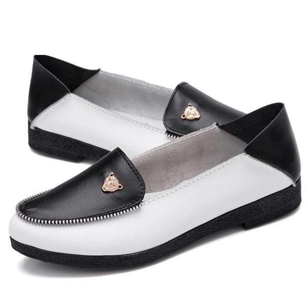 Dame Casual Lædersko Slip-on Runde Tå Loafers Blød Sål Komfortabel Flade