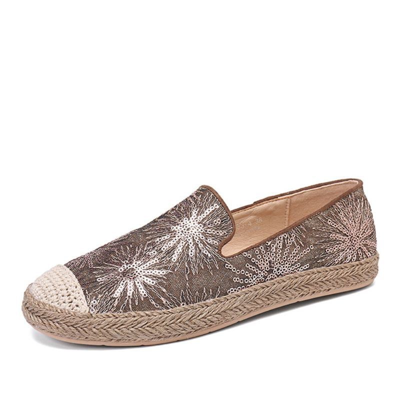 Dame Casual Pailletter Blomster Mønster Espadrille Flats Loafers