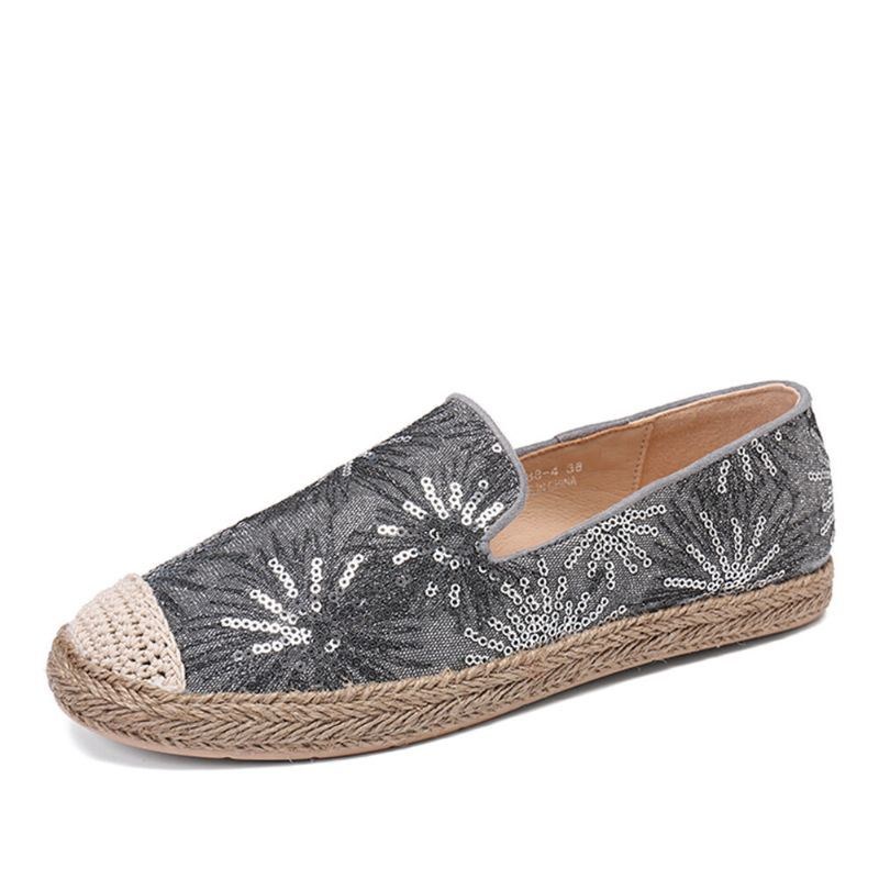 Dame Casual Pailletter Blomster Mønster Espadrille Flats Loafers