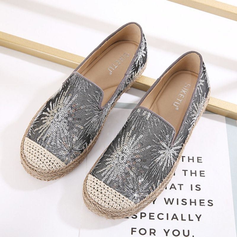 Dame Casual Pailletter Blomster Mønster Espadrille Flats Loafers