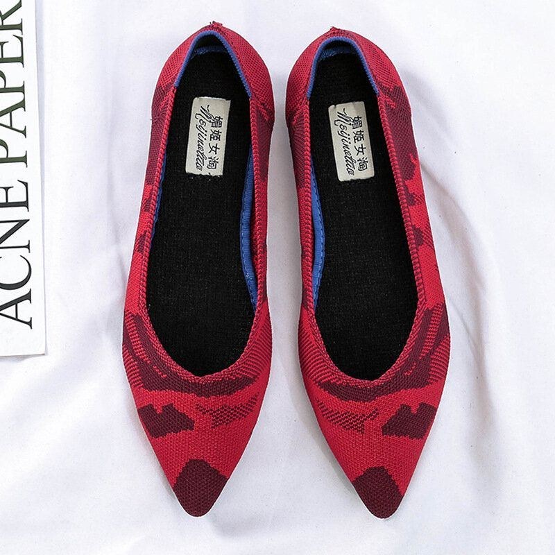 Dame Casual Pointed Knit Vamp Soft Sole Loafers