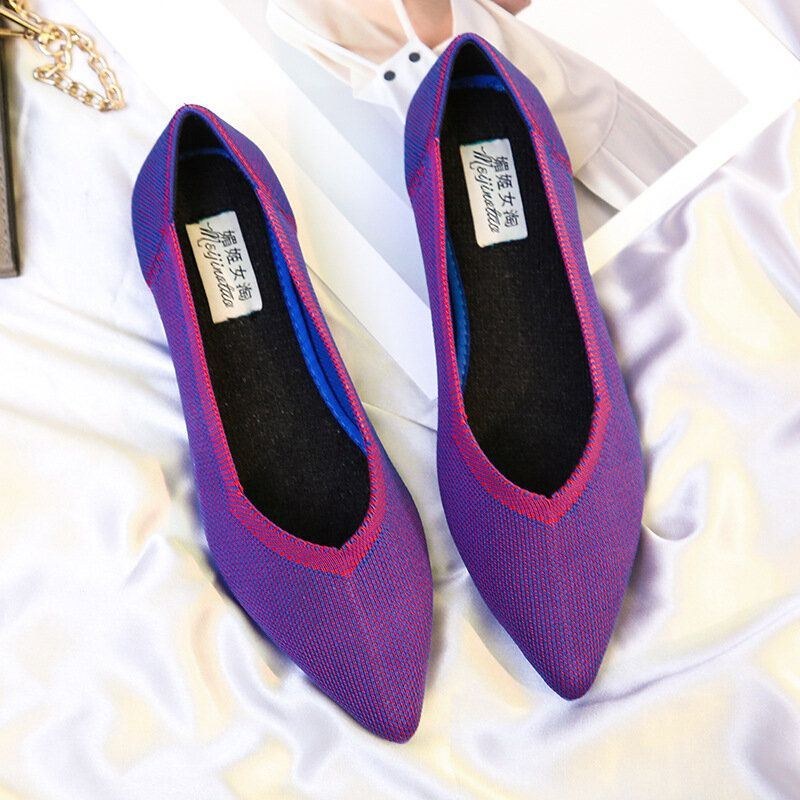 Dame Casual Pointed Knit Vamp Soft Sole Loafers